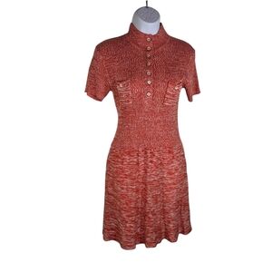 Late 1960s Early 1970s Textured Knit Button Front Dress – No Label